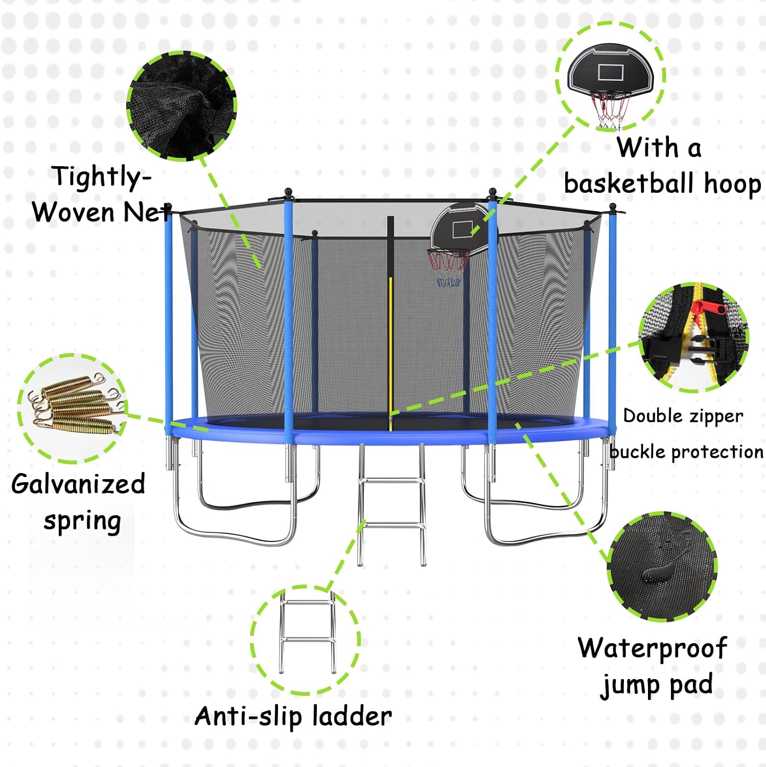 Tranpoline 10FT 12FT 14FT 16FT Tranpoline for Kids with Safety Enclosure Net Recreational Tranpoline for Adults ASTM Approval Backyard Outdoor Tranpoline with Basketball Hoop