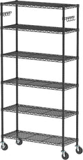 Heavy Duty Wire Metal Shelving with Wheels 6 Tier Garage Storage Utility Rolling Shelves Rack Unit Industrial Adjustable Sturdy Shelving for Kitchen Garage Pantry Bathroom Laundry