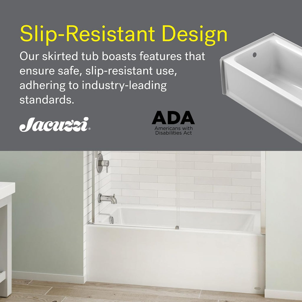 Jacuzzi SIGNATURE Acrylic Skirted Bathtub, Soaking Sanctuary, Slip Resistant, Left Drain Placement, 60' (L) x 30' (W), Rectangle Flat Front, White