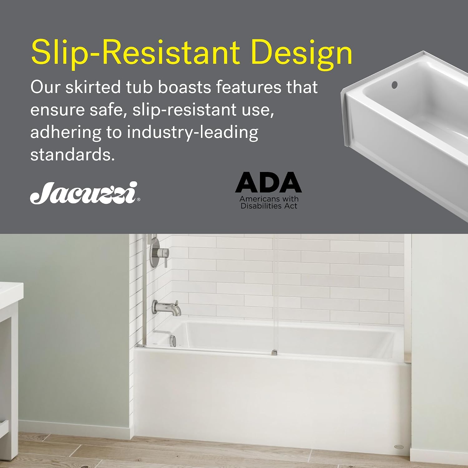 Jacuzzi SIGNATURE Acrylic Skirted Bathtub, Soaking Sanctuary, Slip Resistant, Left Drain Placement, 60' (L) x 30' (W), Rectangle Flat Front, White