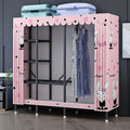 Portable Wardrobe Closet With Cover, Foldable Garment Rack With Hanging Rods, Metal Coat Storage Clothing Rack For Hanging Clothes, For Bedroom(Pink,170cm/66.9inch)