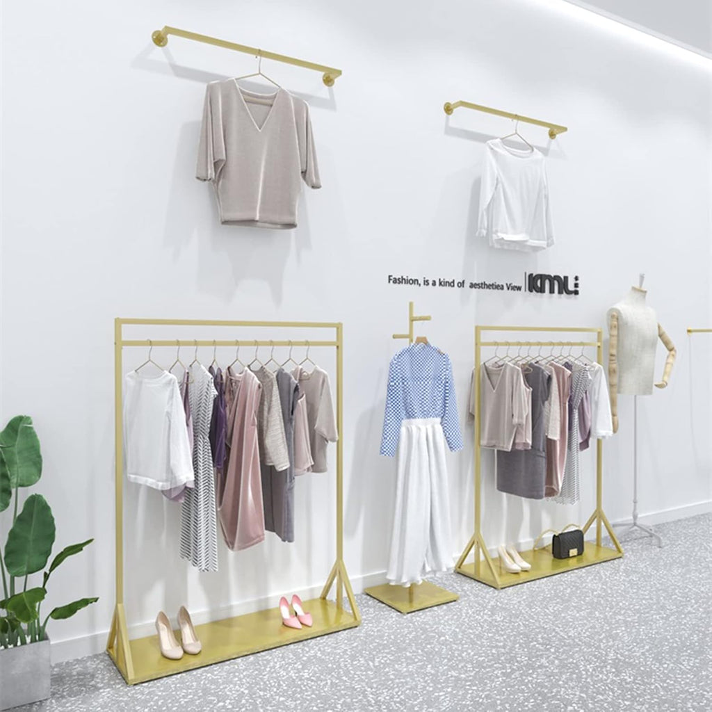 Garment Rack Clothing Store Clothes Display Rack Gold Metal Clothing Rack With Shelves Freestanding Garment Rack For Bedroom And Boutique Easy To Assemble Coat Rack(Size:120x40x150CM)