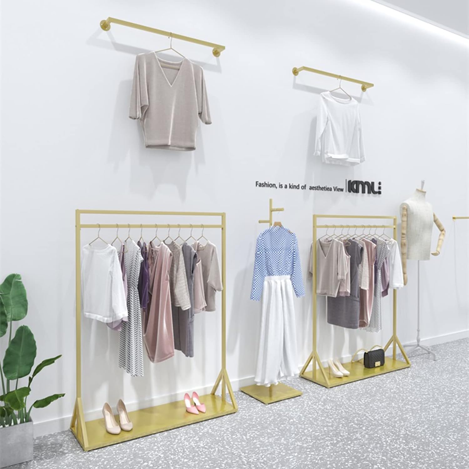 Garment Rack Clothing Store Clothes Display Rack Gold Metal Clothing Rack With Shelves Freestanding Garment Rack For Bedroom And Boutique Easy To Assemble Coat Rack(Size:120x40x150CM)