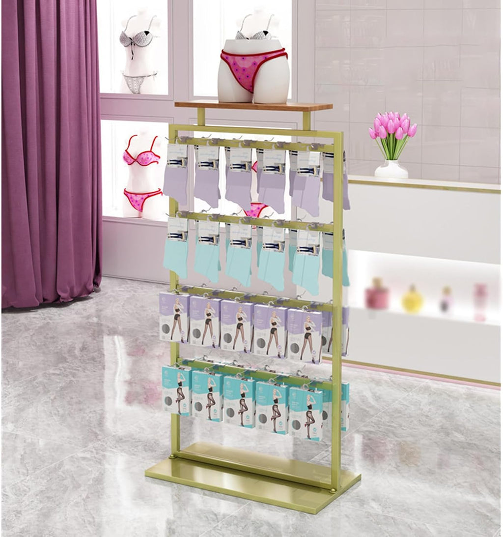 Clothing Store Garment Rack, Freestanding Underwear Rack, 3 Layers Bra Shorts Socks Display Shelf with Top Shelf, Floor-Standing Display Rack