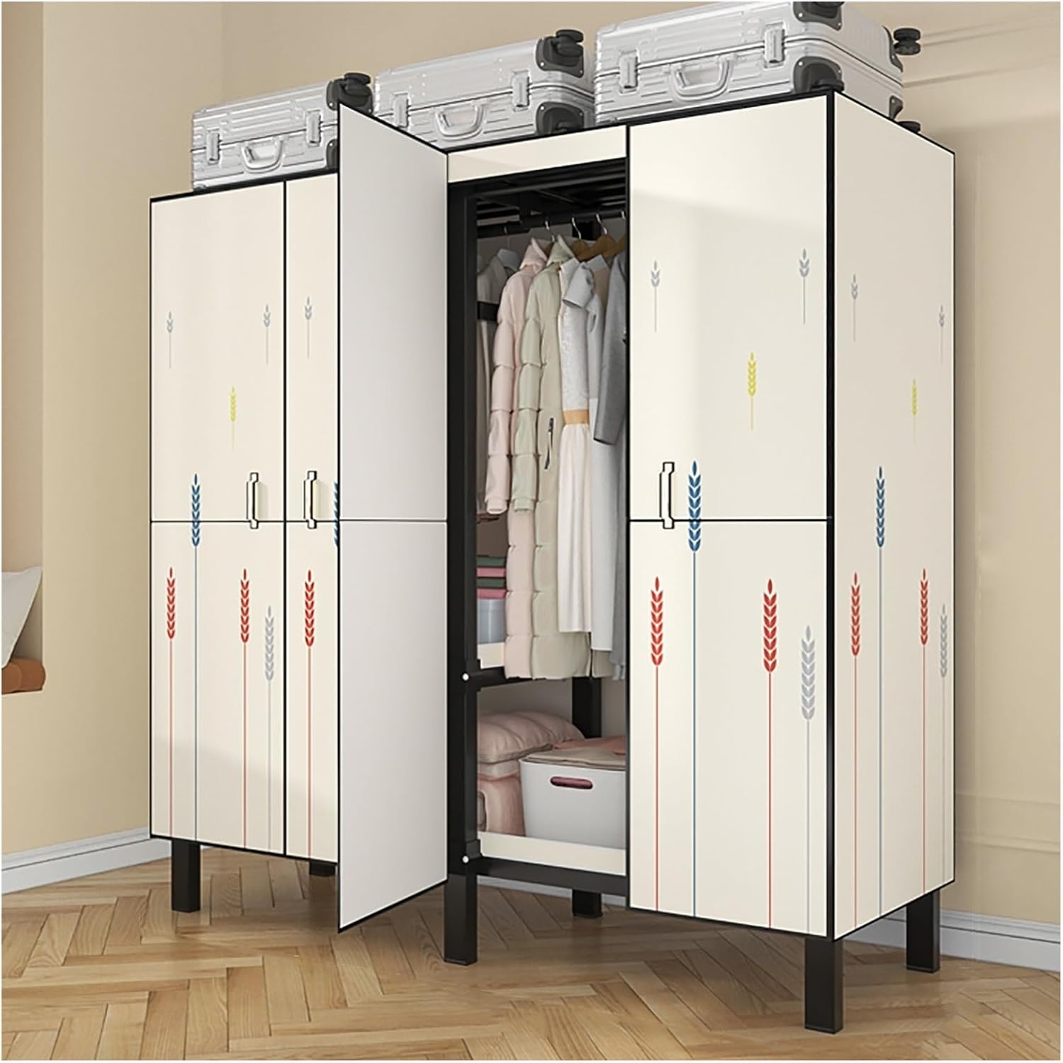 Foldable Metal Garment Rack, Wardrobe Closet With Cover, 1200lbs Heavy Duty Clothing Rack For Hanging Clothes, Portable Enclosed Closet Rack For Hanging Clothes Storaging(A,150cm/59.1inch)