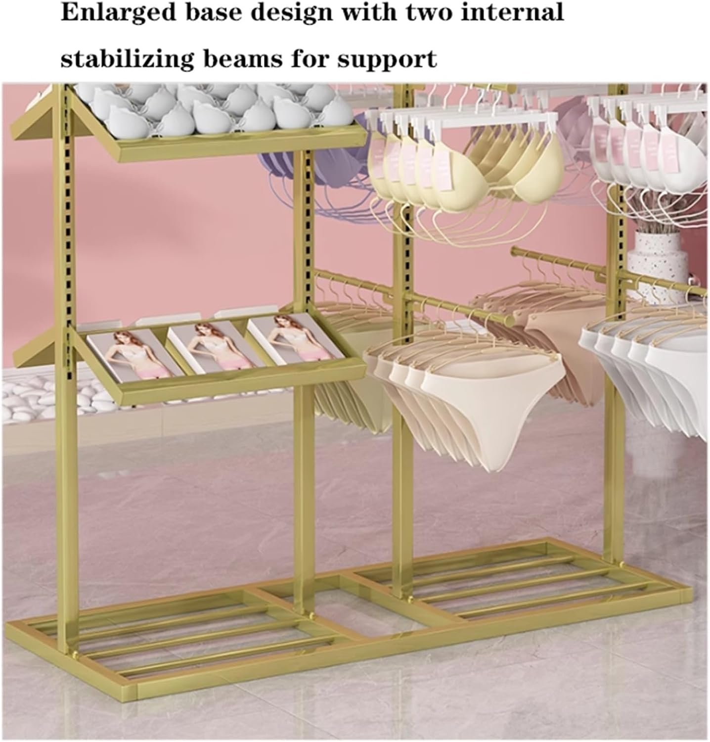3 Tier Lingerie Garment Rack, Metals, Underwear Display Stand, Commercial Shelves Clothes Rod, for Lingerie Socks Bra Panties Scarves, 100 * 40 * 135cm(Black)