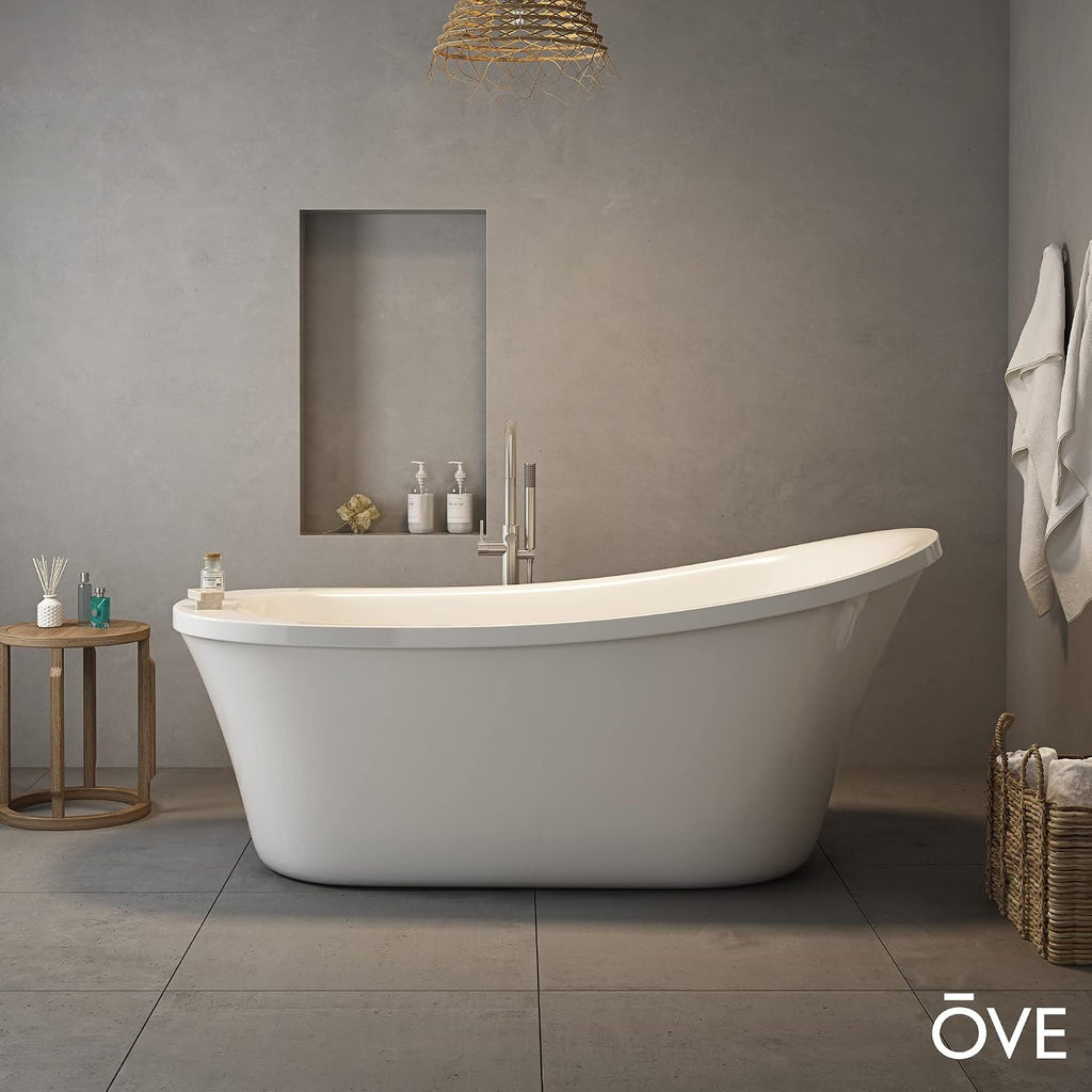 OVE Decors Skylar 34.25-in W x 71-in L Gloss White Acrylic Oval In Rectangle Front Center Drain