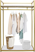 Gold Metal Clothes Display Stand with Panel,Heavy Duty Rectangle Retail Clothes Rack,Freestanding Garment Rack for Boutiques or Home (with Panel)