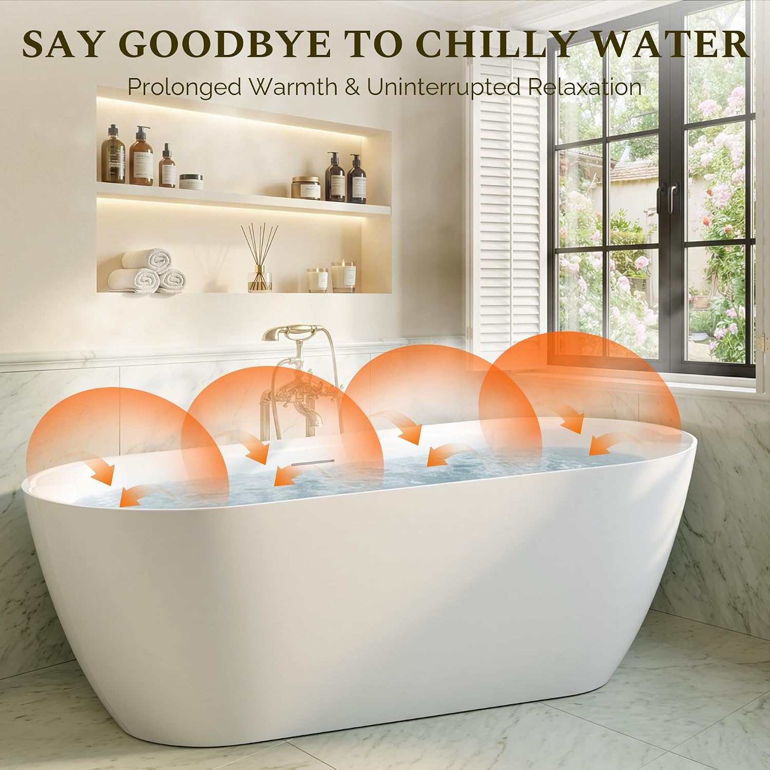 67' Freestanding Bathtub, Modern Oval Acrylic Soaking Tub with Overflow & Shower Function, Deep Standalone Tub with cUPC Certification, Double-Walled Insulation, (White 67Inch)
