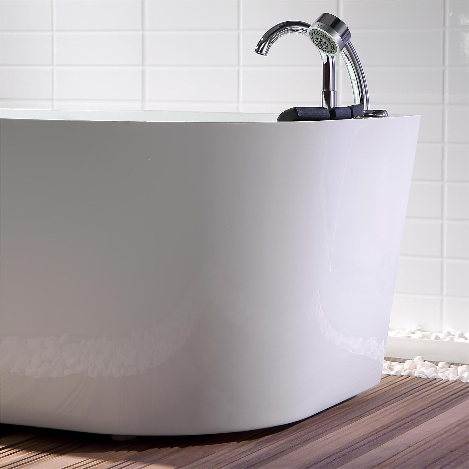 Empava 67 in. Acrylic Freestanding Tub Hydromassage Gracefully Oval Shaped Whirlpool 8 Water Jets Soaking SPA, Double-Ended Massage Bathtub with Two Black Pillow