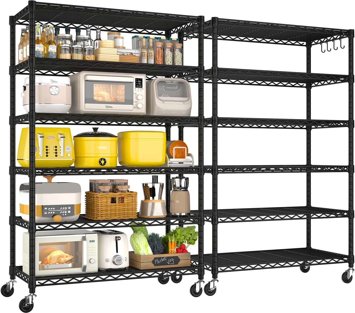 PrimeZone 6 Tier Wire Shelving with Wheels 79''H 1500lbs Storage Shelves NSF Certified Heavy Duty Steel Metal Shelf Adjustable Rolling Rack Kitchen Garage Closet Pantry Laundry 79''HX36''WX16''D 2Pcs