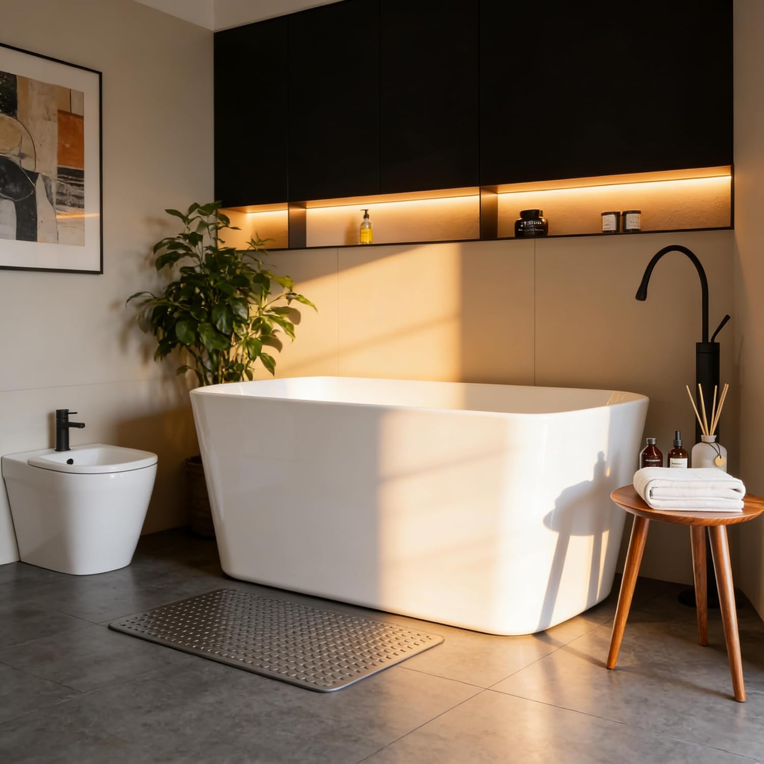 Garvee 49' Acrylic Freestanding Bathtub, Modern Deep Soaking Tub, cUPC Certified Free Standing Tub, Chrome Drain/Overflow, White Acrylic, White Square