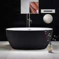 WOODBRIDGE 59' Acrylic Freestanding Bathtub Contemporary Soaking Black Tub with Brushed Nickel Overflow and Drain，B1818 Black -B/N-Drain &O