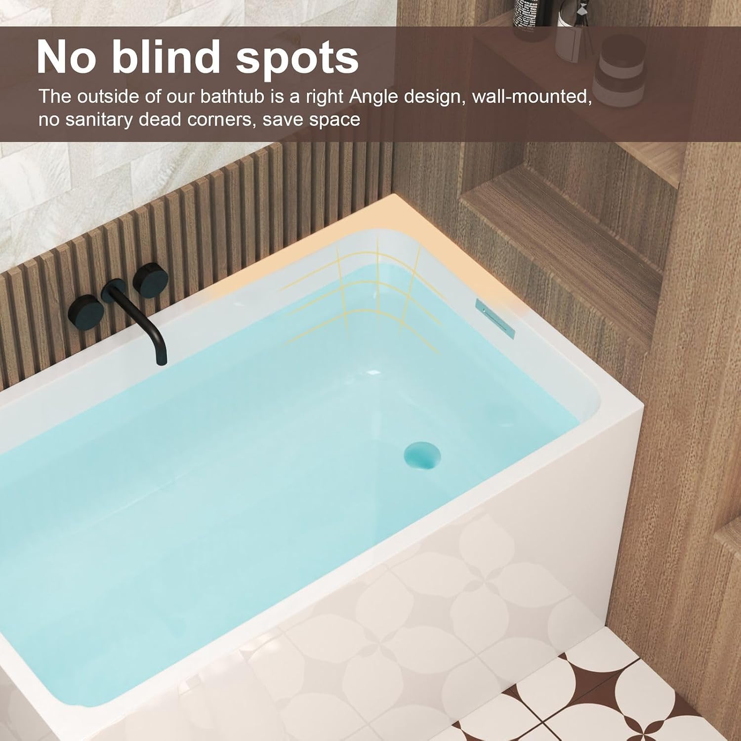 47' Acrylic Freestanding Bathtub, Rectangular Soaking Tub with Chrome Overflow & Pop-Up Drain, CUPC Certified Solid Surface Bathtub for Modern Bathroom,Gloss White