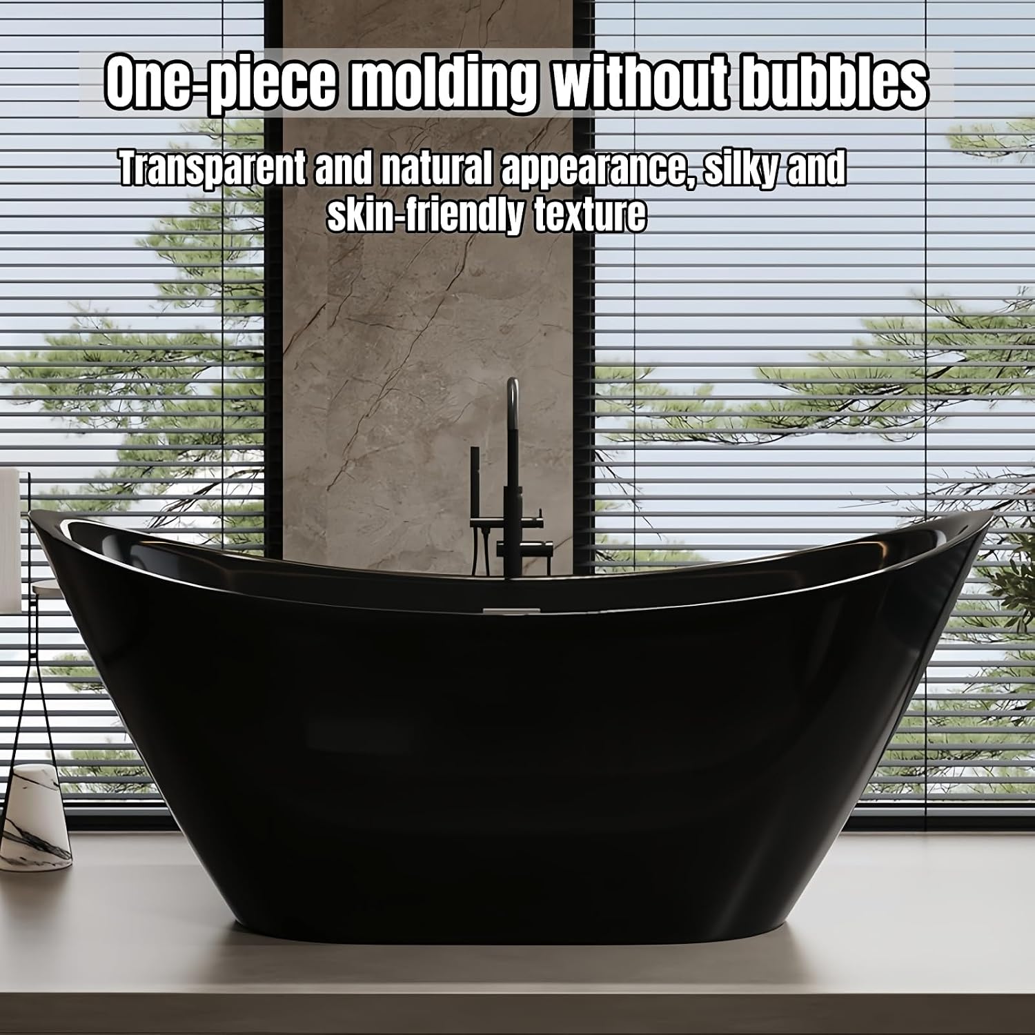 64' Edeyeu Stylish Freestanding Bathtub - Modern Soaker Tub With Double Backrest, Extra Deep Soaking Tub for Full Immersion Bathing, Ergonomically Designed Freestanding Bathtubs with Drain Green