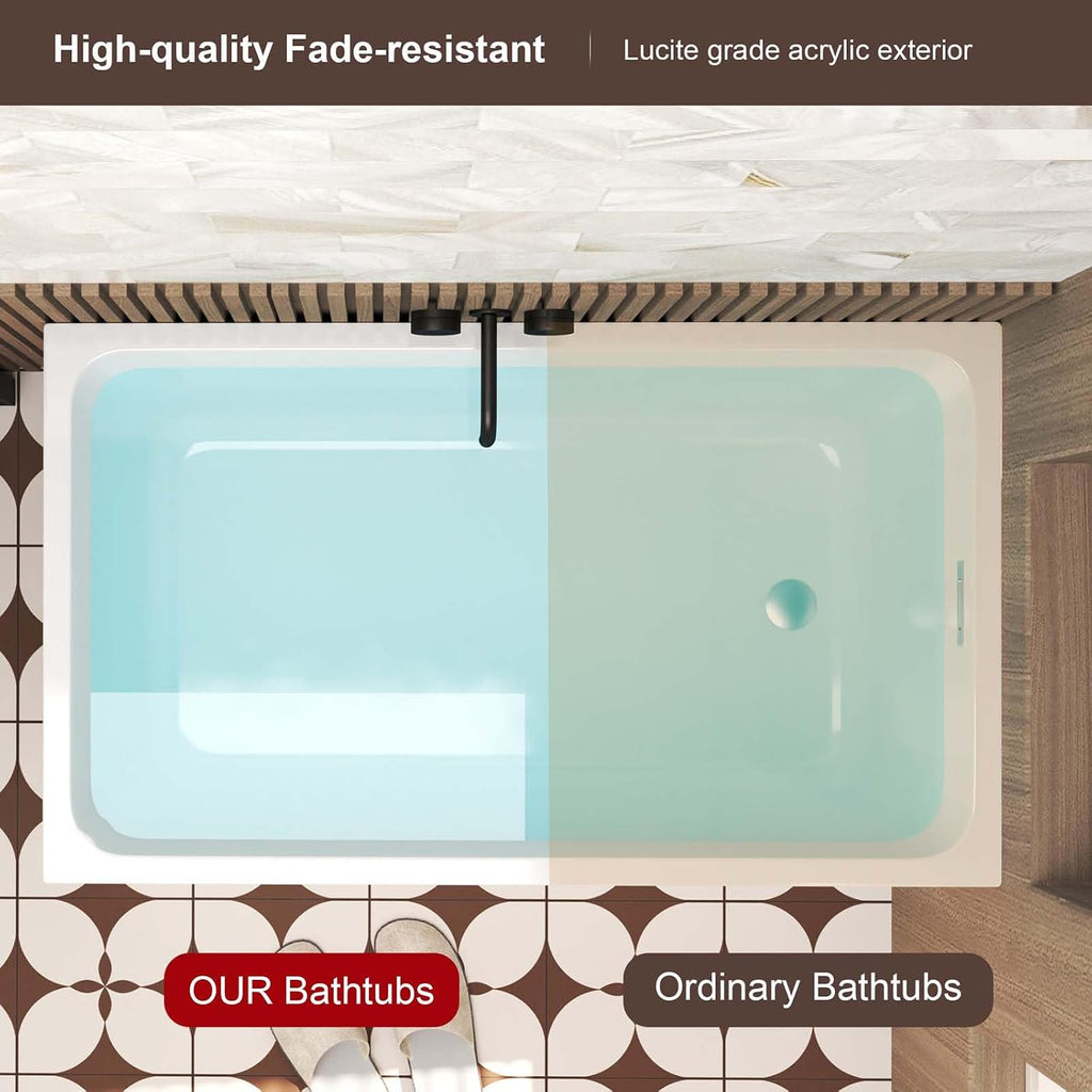 47' Acrylic Freestanding Tub, Square Shape Soaking Bathtub with Chrome Overflow and Left Drain, Free Standing Acrylic-Bathtubs White