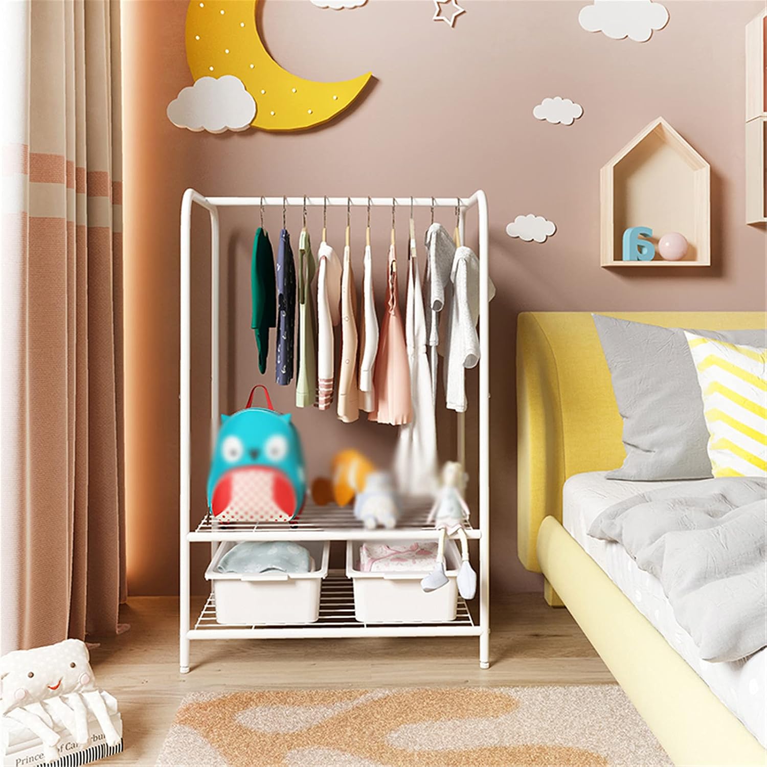 Mlaea Versatile Coat Hanger, Freestanding Garment Rack with Hooks, Drawers and Storage Shelf, Rolling Coat Rack with Wheels for Coats, Dresses, Snacks, Boxes, Shoes(Size:117 * 63CM,Color:A)