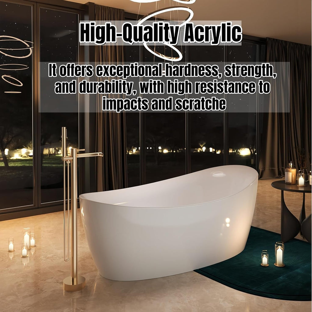60' Edeyeu Oval Freestanding Bathtub - Extra Deep Acrylic Soaking Tub, Free Standing Bathtub Solid Surface, Modern Soaker Tub for Bathroom Spa, with Drain Green