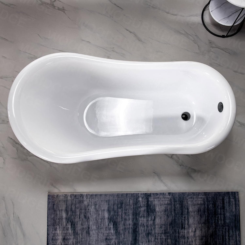 WOODBRIDGE 59' Heavy Duty Acrylic Slipper Clawfoot Bath Tub with Matte Black Feet + Matte Black Drain &Overflow