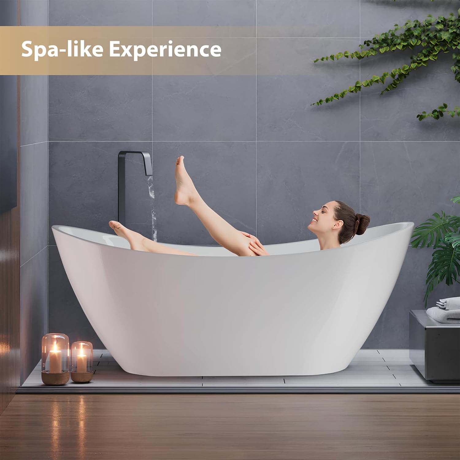 Vanity Art 71' Freestanding Bathtub | Free Standing Tub Stand Alone Tub with Contemporary Design for Soaking and Bathing, Overflow and Pop-up Drain with UPC Certified, Acrylic, VA6517-BN