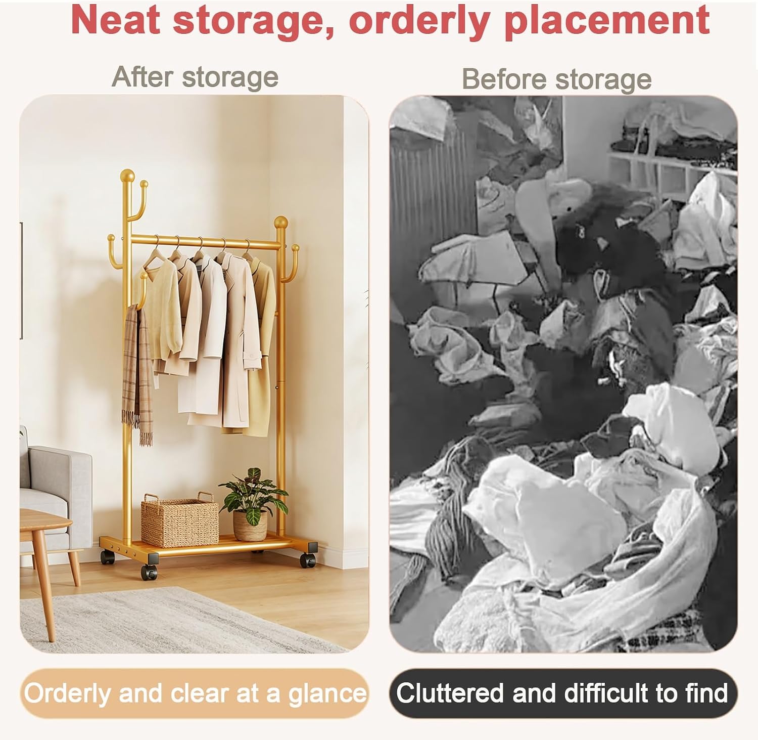 Heavy-Duty Clothes Rack,Metal Rolling Garment Racks on Wheels with Storage Shelf and Hooks,Mobile Clothing Organizer for Coats,Bags & Accessories,for Bedroom, Entryway,Black(White,60cm(23.6in))