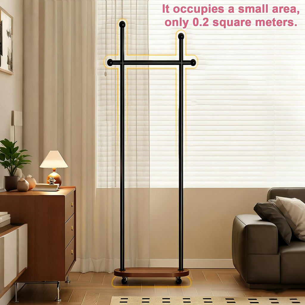 Rolling Coat Rack with Storage Shelf - Freestanding Garment Racks Hanger Stand, Clothes Rack for Entryway/Bedroom, Industrial Metal & Wood Organizer with Caster Wheels(Black,60cm(23.6in))