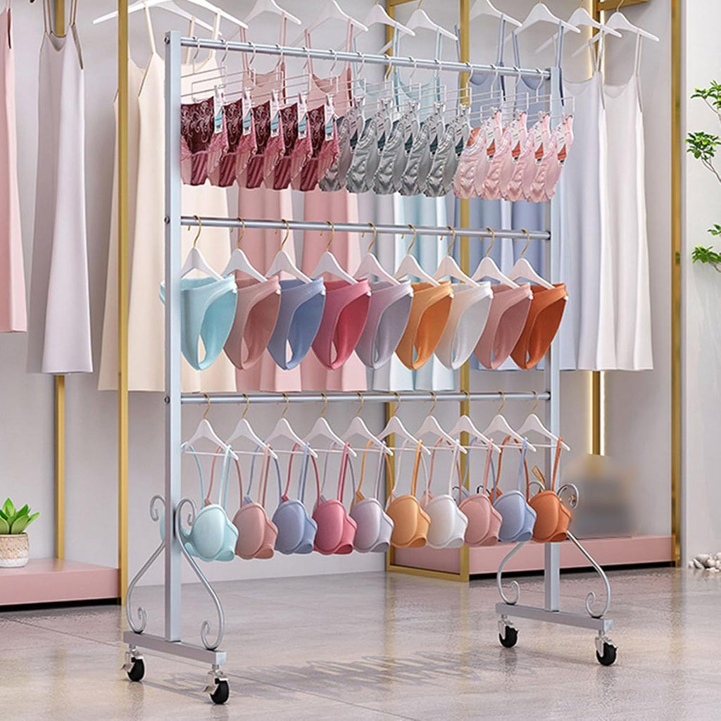 Scarf Display Rack,Freestanding Underwear Rack Clothing Store Scarf Storage Organizer Rack, Retail Store Panty Shorts Bra Hijab Silk Shawl Display Stand with Wh，Silvery Length 120CM