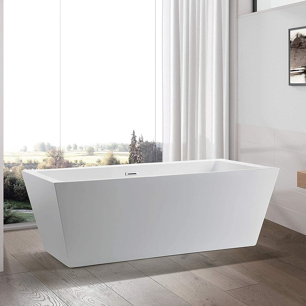 Vanity Art 67 X 31 Inch White Acrylic Freestanding Bathtub | Contemporary Design Soaking Tub with Pop-up Drain and Slotted Overflow Included, UPC Certified VA6814-L