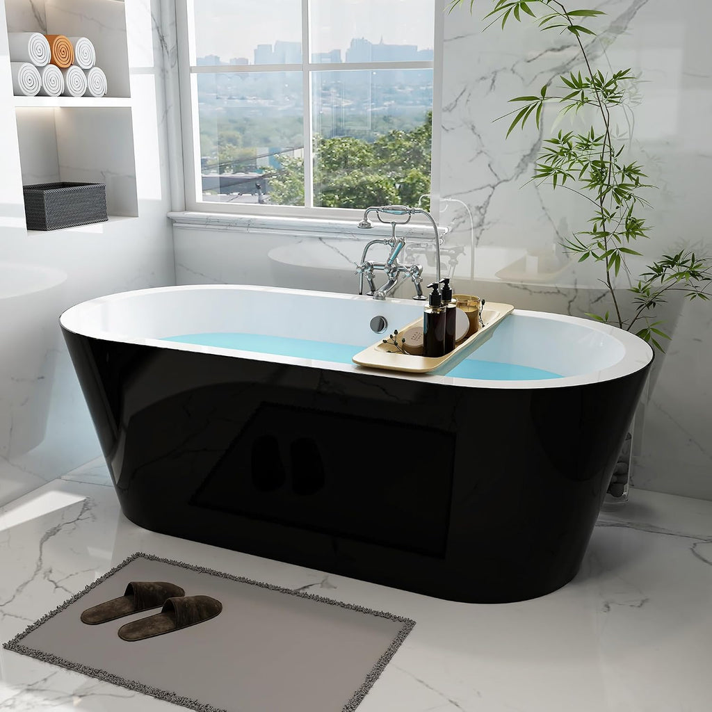 HomeBeyond 68 Inch Black Freestanding Bathtub | Acrylic Free Standing Soaking Tub, Morden Bathroom Stand Alone Tub Suitable for 1-2 Person Bathing