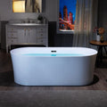 WOODBRIDGE 67' Acrylic Freestanding Bathtub Contemporary Soaking Tub with Matte Black Overflow and Drain,White Tub