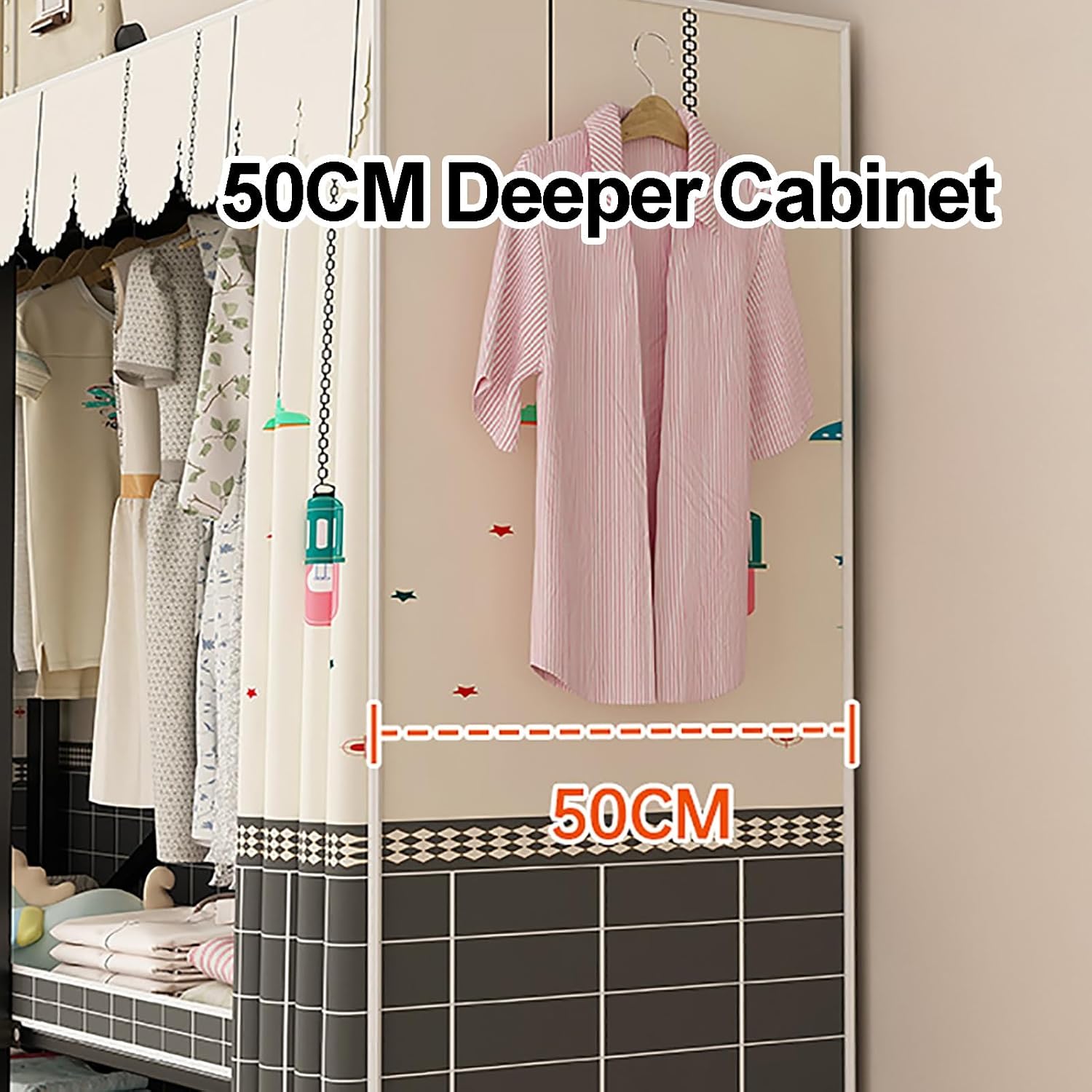 Portable Wardrobe Closet With Cover, Foldable Clothes Rack For Hanging Clothes, Metal Garment Rack, Curtain Clothing Coat Organizer, For Bedroom(110cm/43.3inch)