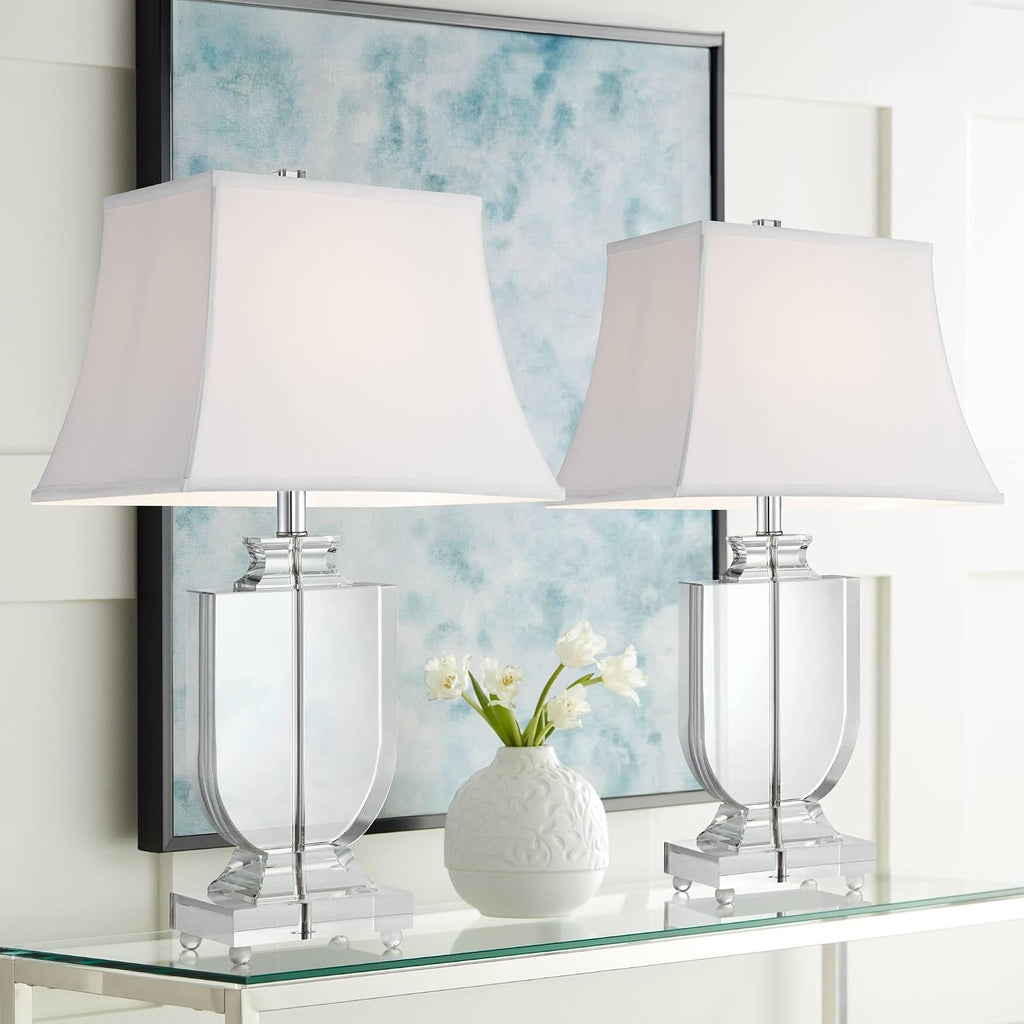 Vienna Full Spectrum Tilde 26 1/4' Tall Urn Modern Table Lamps Set of 2 Clear Crystal White Shade Living Room Bedroom Bedside Nightstand House Office Home Reading Kitchen Entryway Console Family