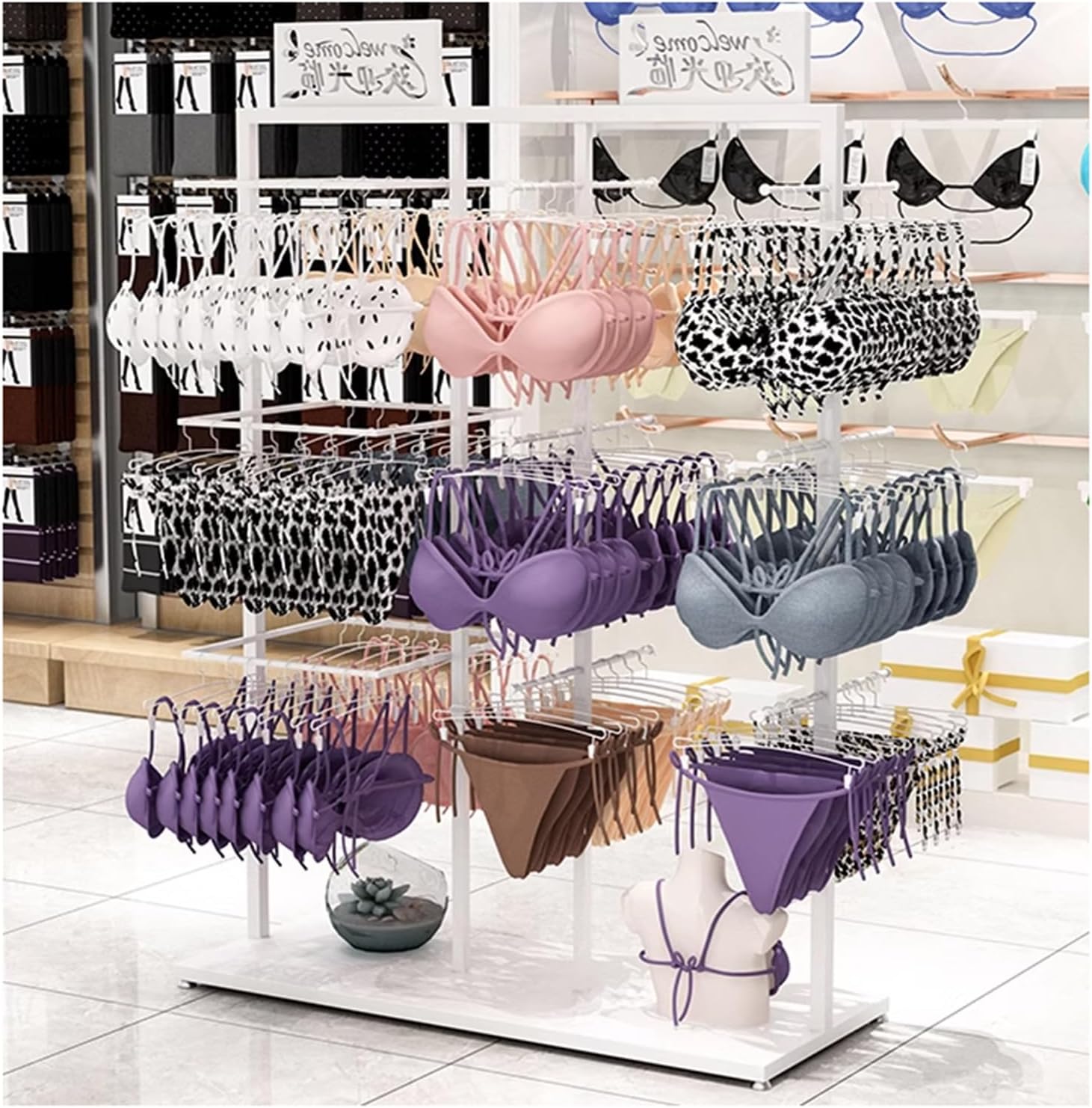 Clothing Store Garment Rack Boutique Lingerie Stand,3-layer Nakajima Rack Bra Shorts Display Storage Rack, Coat Rack Stand, Underwear Display Stands,Commercial Shelves for Socks Scarves Storage, gold