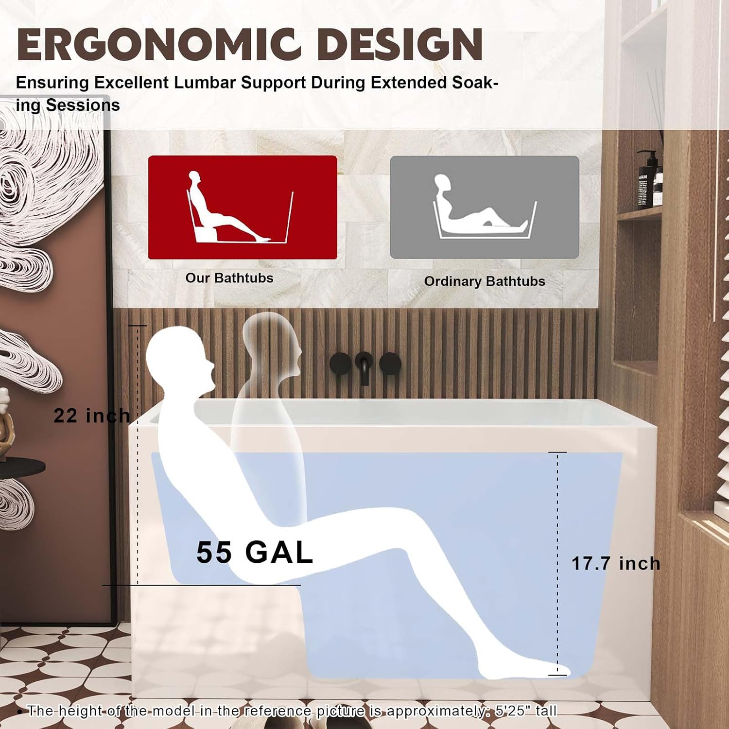 47' Acrylic Freestanding Tub with Seat, Square Shape Soaking Bathtub with Chrome Overflow and Left Drain, Free Standing Acrylic-Bathtubs White
