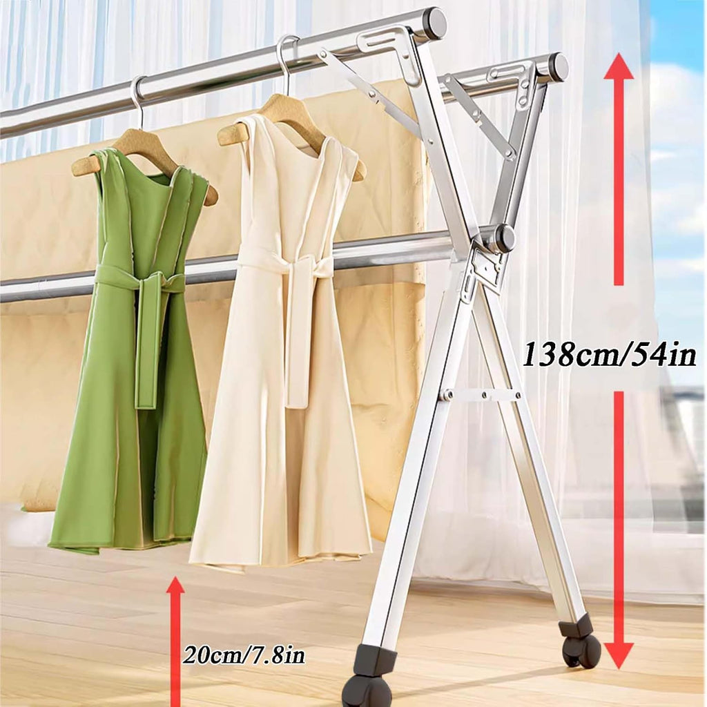 Clothes Drying Rack Foldable Large, Stainless Steel Laundry Drying Rack, Foldable Portable Clothes Rack Garment Rack, Collapsible Heavy Duty Garment Rack, for Indoor Outdoor