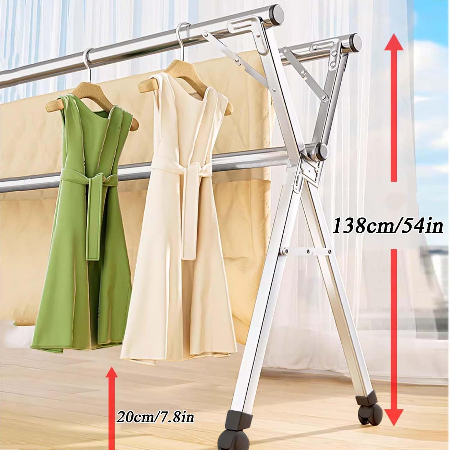 Clothes Drying Rack Foldable Large, Stainless Steel Laundry Drying Rack, Foldable Portable Clothes Rack Garment Rack, Collapsible Heavy Duty Garment Rack, for Indoor Outdoor
