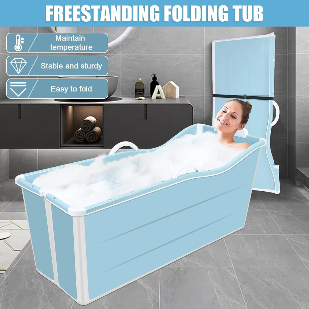 Portable Foldable Bathtub, Bathing Tub for Shower Stall, Portable Bathtub for Adult, Space Saving Home Spa Bath, Freestanding Effortless Folding Bathtub with Thermal Lid, Handrail Pink