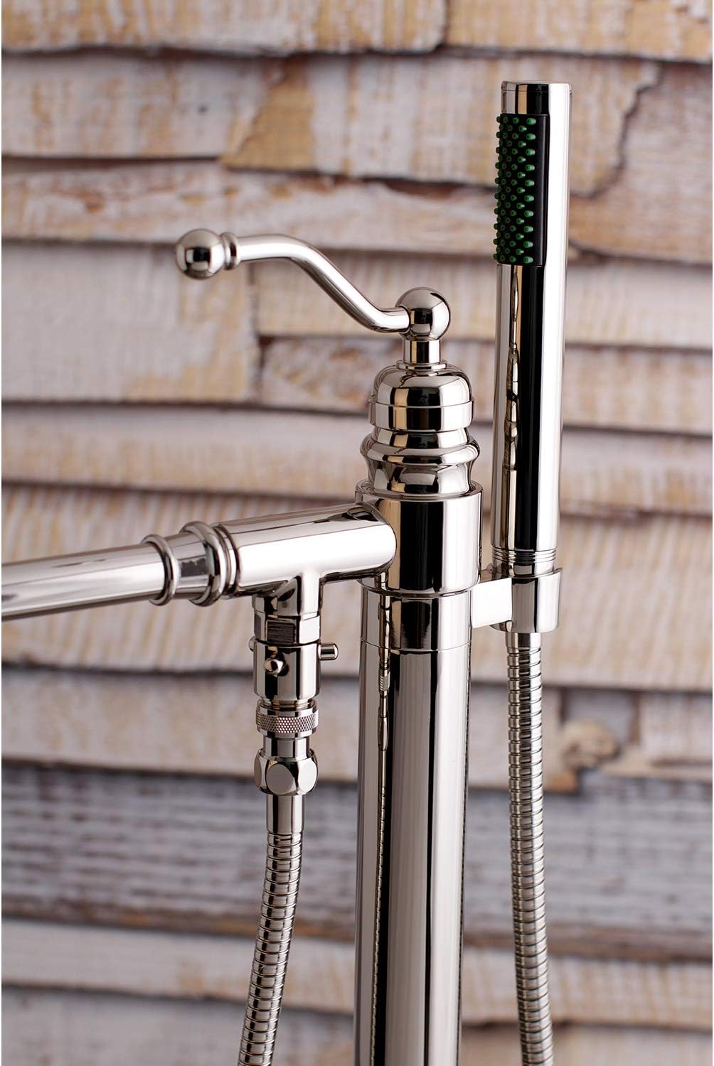 Kingston Brass KS7036ABL English Country Freestanding Tub Faucet with Hand Shower, Polished Nickel