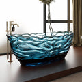 72' Edeyeu Freestanding Bathtub - Extra Deep Soaking Tub with Crystal Resin Design, Free Standing Bathtub Solid Surface, Durable Soaker Tub Easy to Clean with Drain Blue B