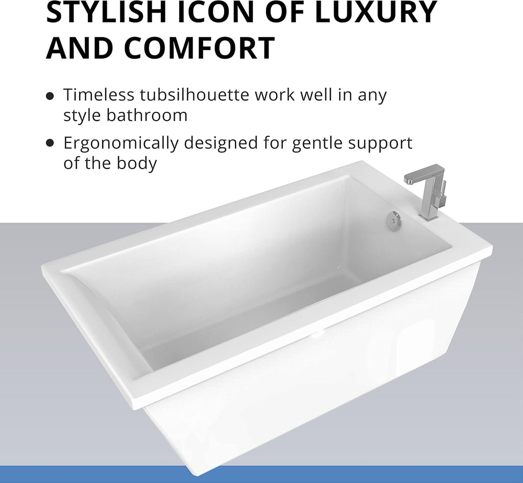 DreamLine Levantine 60 inch L x 23 inch H White Acrylic Freestanding Bathtub