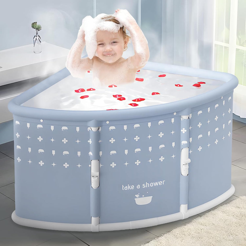 Foldable Bathtub, Bath Pillows for Tub, Foot Bath Soak Tub, Soaking Baths for Adults, Bath Tub Toys for Toddlers 1-3, PVC Material, Fan Shape, Large Space, 38.58' L x 29.53' W x 21.65' H