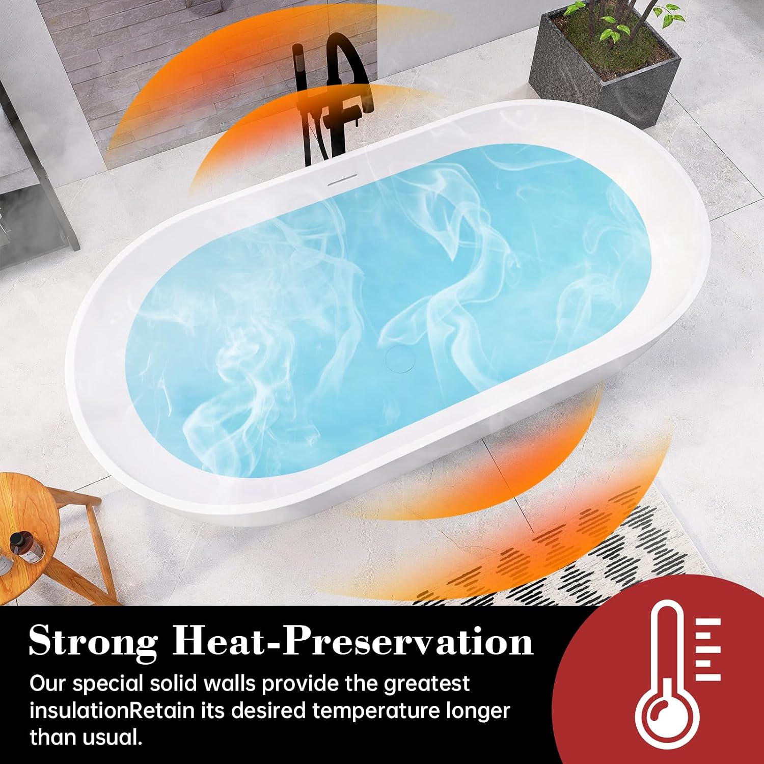 59'' Free Standing Tub, Stone Resin Freestanding Bathtub, Bathroom Soaking Tub Soaker Tubs Oval Shaped, Luxury Modern Freestanding Tubs with Overflow and Pop-up Drain - White