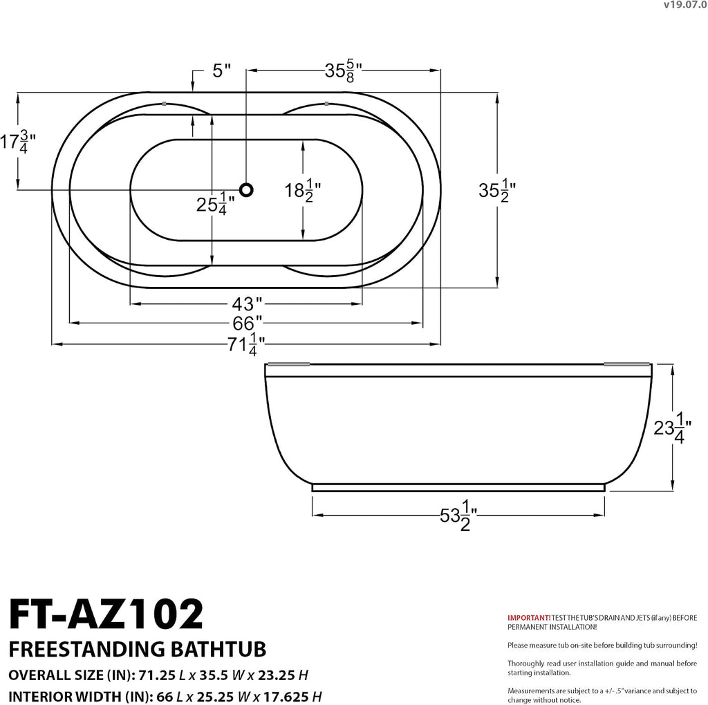 ANZZI Freestanding Tub 36' x 71', Whirlpool and Air Bath Tub in White, Aromatherapy, Whirpool Jetted, 6 ft., Lori Series (FT-AZ102)