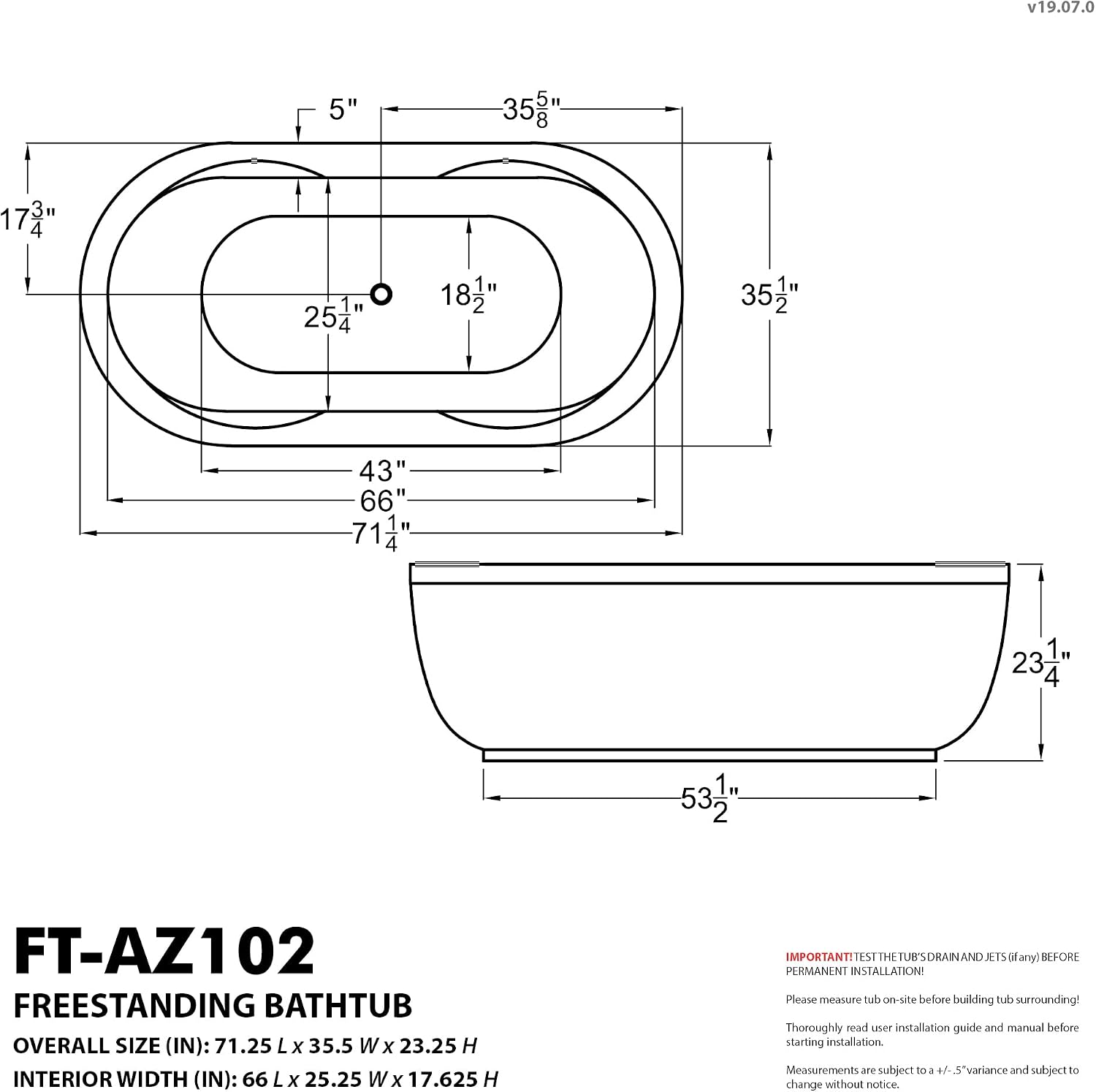 ANZZI Freestanding Tub 36' x 71', Whirlpool and Air Bath Tub in White, Aromatherapy, Whirpool Jetted, 6 ft., Lori Series (FT-AZ102)