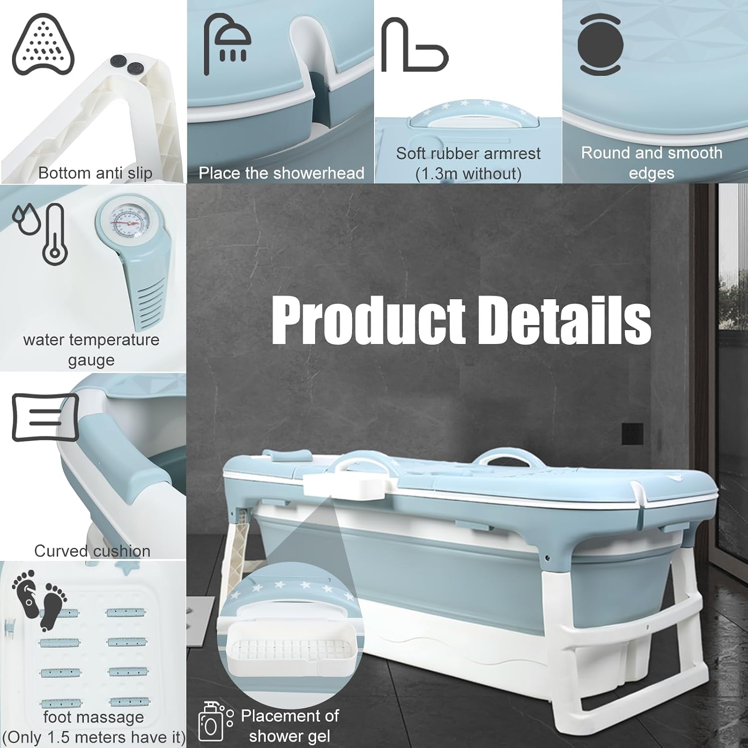 Portable Tub for Adults, Ice Bath Tub, Foldable Bathtub for Adults, Bathtub for Shower, Ice Bath, Sitz Bath, Portable Camping Shower, Freestanding Bathtubs 46 Inch