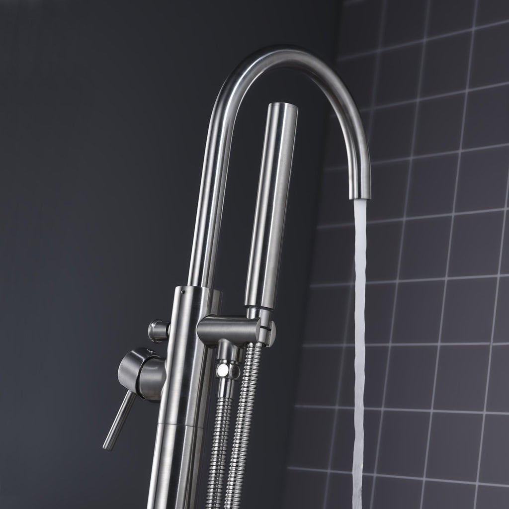 Freestanding Tub Filler Bathtub Faucet Brushed Nickel Floor Mount Single Handle Brass Faucets with Hand Shower