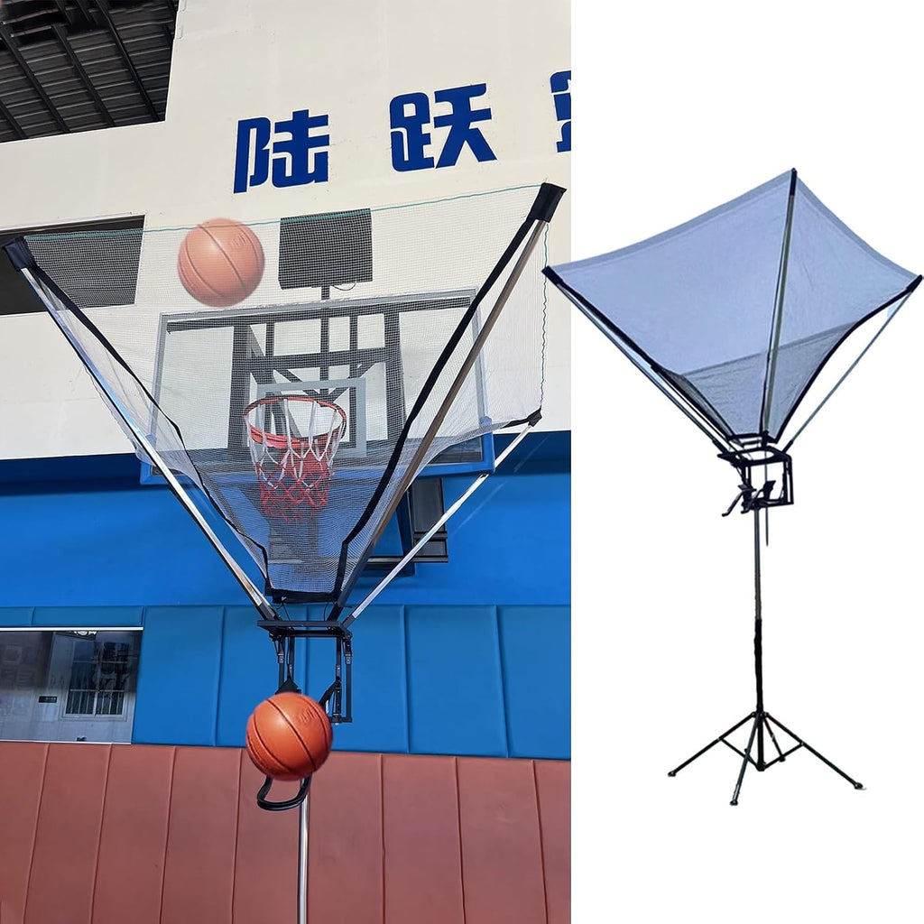 Metal Basketball Return Attachment for Hoop, 2.5-3.1m Height Basketball Shooting Return Net, Indoor Outdoor Portable Rebounder Net Training System
