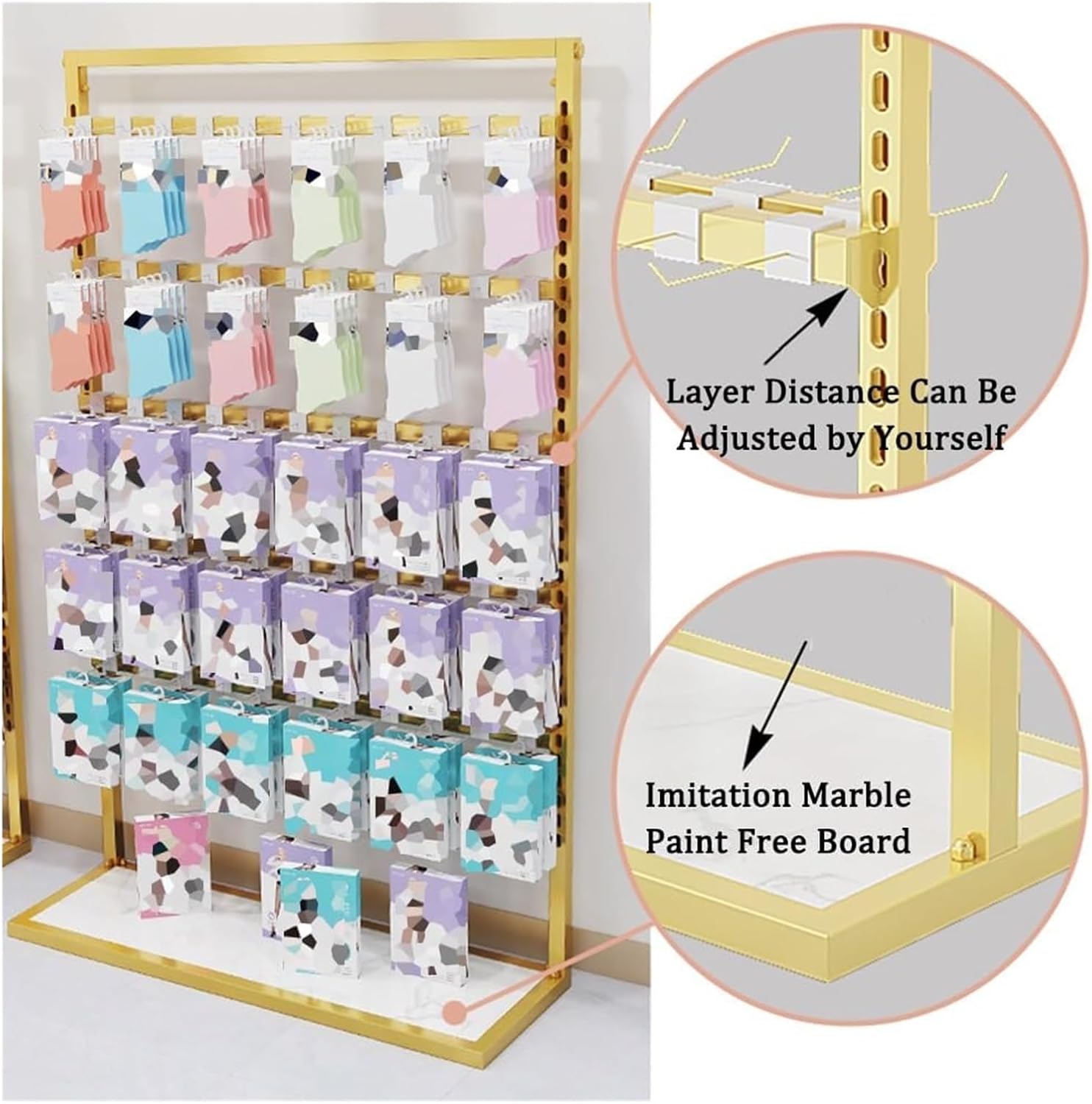 Clothes Rail Garment Rack 4 Storeys Underwear Metal Display Rack, Floor-Standing Garment Organizer Hanger for Socks Bra Panties, Retail Store Display Stands(80x35x135c