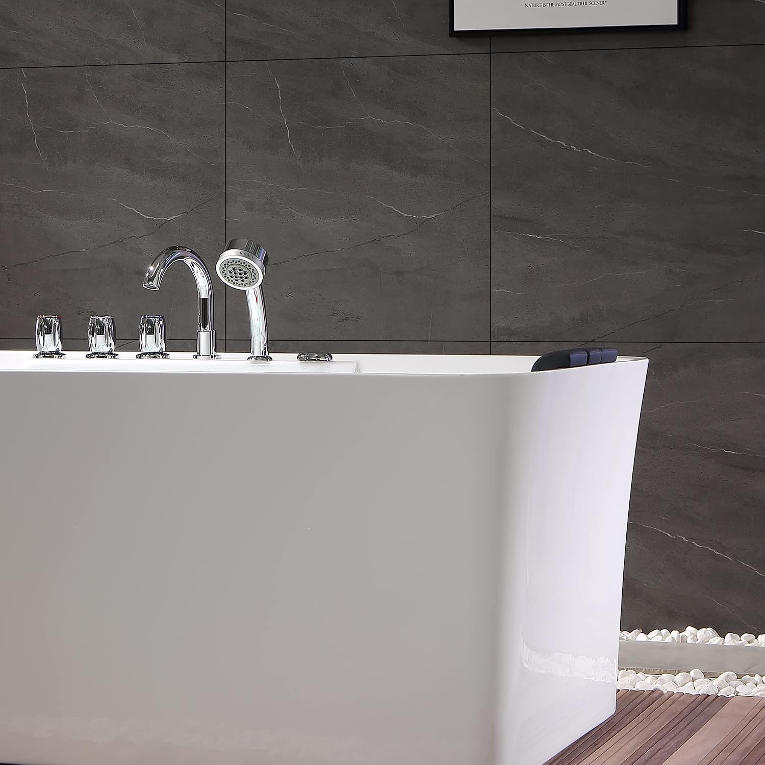 Empava 59' x 30' Freestanding Whirlpool Tub,560W Stand Alone Jetted Bathtub,ETL Certified,Center Drain,Acrylic, 60 Gallons, Rectangle Spacious for Big-Boned or Busty Sizes