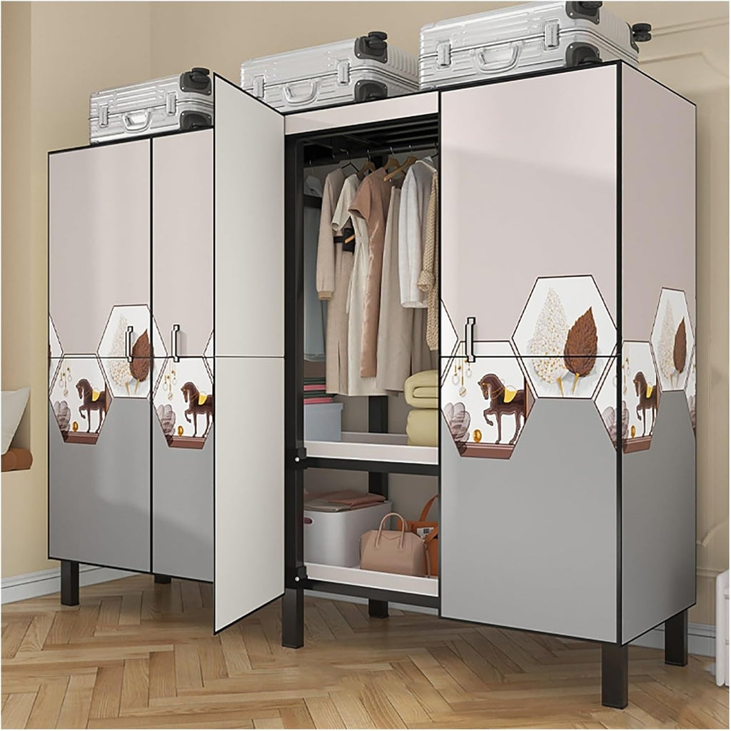 Foldable Wardrobe With Cover, 1200LBS Portable Closet, Portable Metal Covered Clothes Rack, Freestanding Closet Garment Rack, Clothing Shelves For Clothes Organizers(D,180cm/70.9inch)